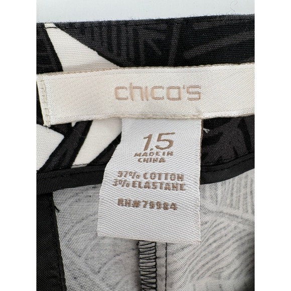 Chicos Palm Leaf Print Trousers‎ Black White Pants Women Size 15 - Picture 4 of 9